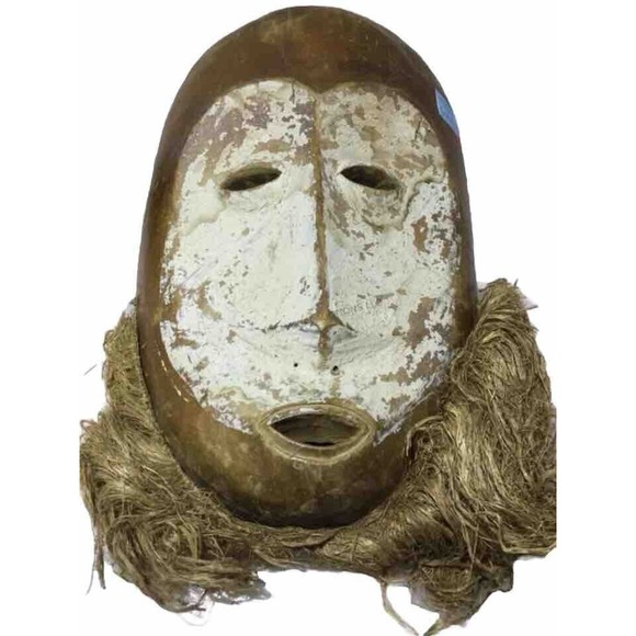 Lega Bwami Society Mask with‎ Raffia Congo- Vintage - Handmade - Folk Art